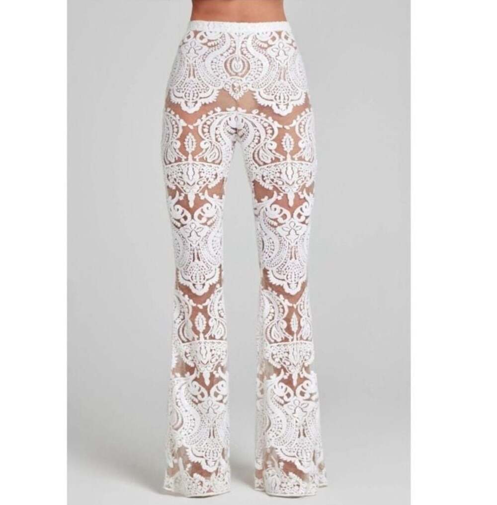 Nadine Merabi Piper White Lace Trousers